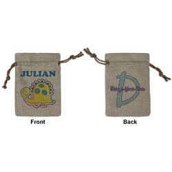 Dinosaur Print Small Burlap Gift Bag - Front & Back (Personalized)
