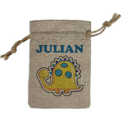 Dinosaur Print Small Burlap Gift Bag - Front (Personalized)