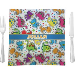 Dinosaur Print Glass Square Lunch / Dinner Plate 9.5" (Personalized)