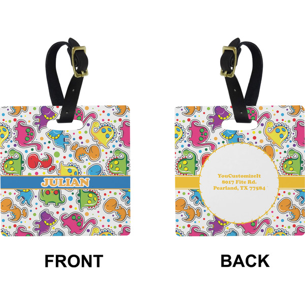 Dinosaur Print Square Luggage Tag (Front + Back)