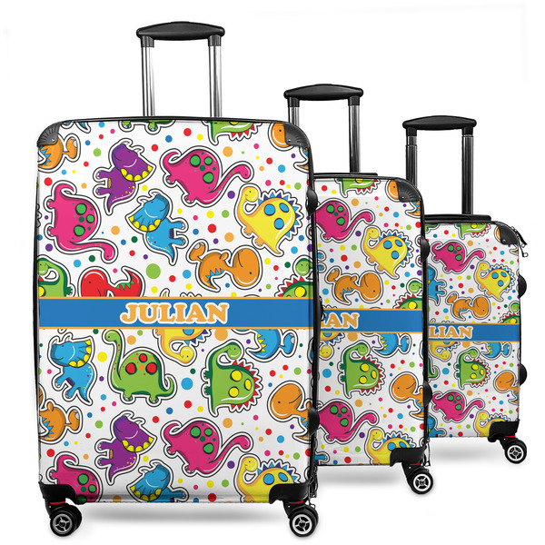 Custom Dinosaur Print 3 Piece Luggage Set - 20" Carry On, 24" Medium Checked, 28" Large Checked (Personalized)