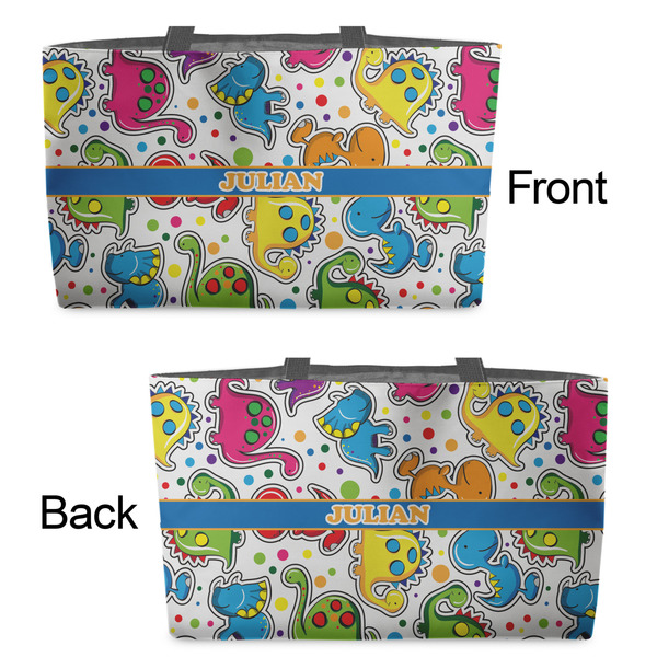Dinosaur Print Tote w/Black Handles - Front & Back Views