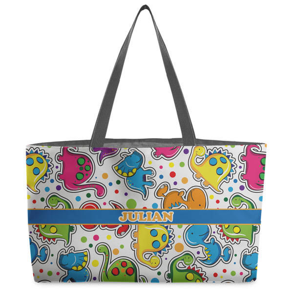 Custom Dinosaur Print Beach Totes Bag - w/ Black Handles (Personalized)