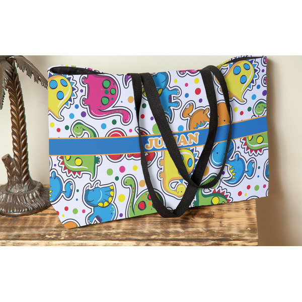 Dinosaur Print Tote w/Black Handles - Lifestyle View