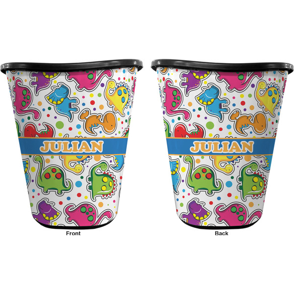 Dinosaur Print Trash Can Black - Front and Back - Apvl