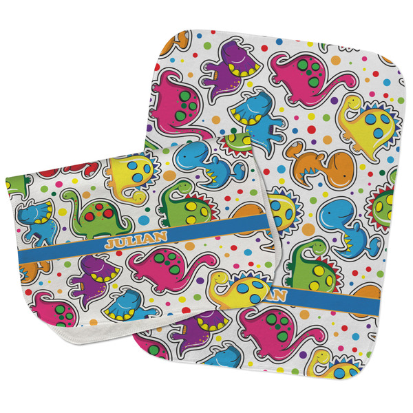 Dinosaur Print Two Rectangle Burp Cloths - Open & Folded