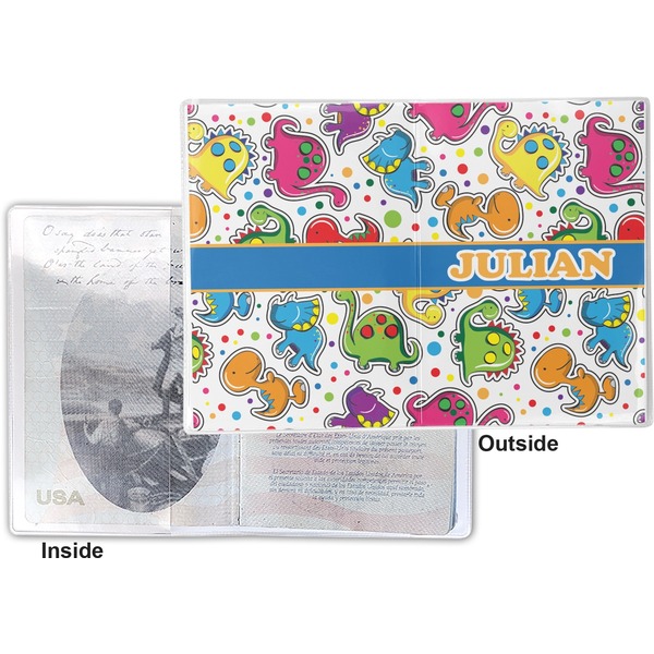 Dinosaur Print Vinyl Passport Holder - Flat Front and Back