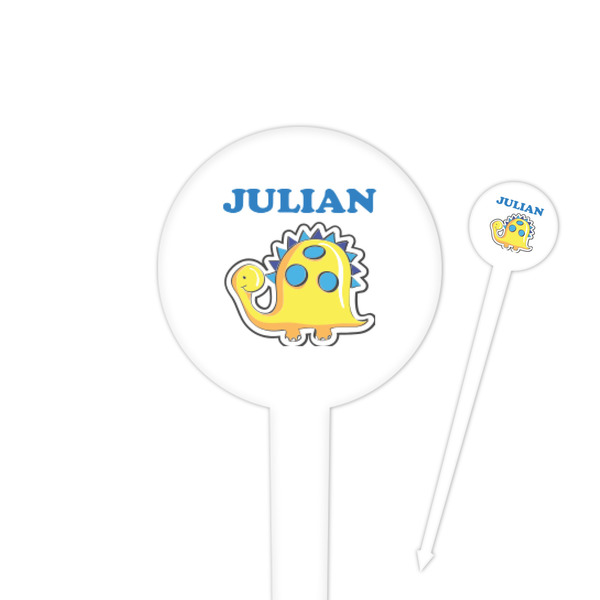 Custom Dinosaur Print 4" Round Plastic Food Picks - White - Double Sided (Personalized)