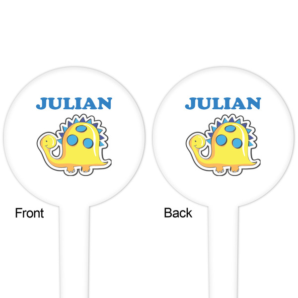 Dinosaur Print White Plastic 4" Food Pick - Round - Double Sided - Front & Back