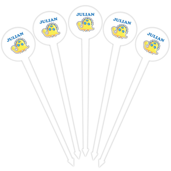 Dinosaur Print White Plastic 4" Food Pick - Round - Fan View