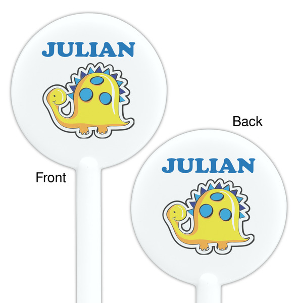 Dinosaur Print White Plastic 5.5" Stir Stick - Double Sided - Round - Front & Back