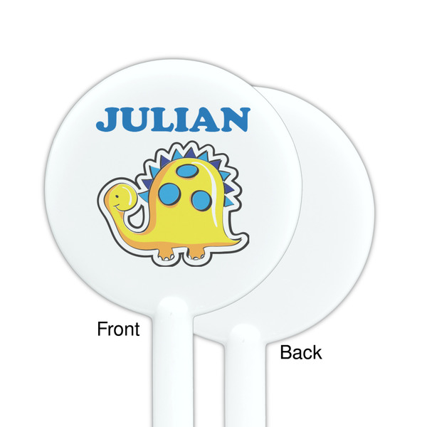 Dinosaur Print White Plastic 5.5" Stir Stick - Single Sided - Round - Front & Back