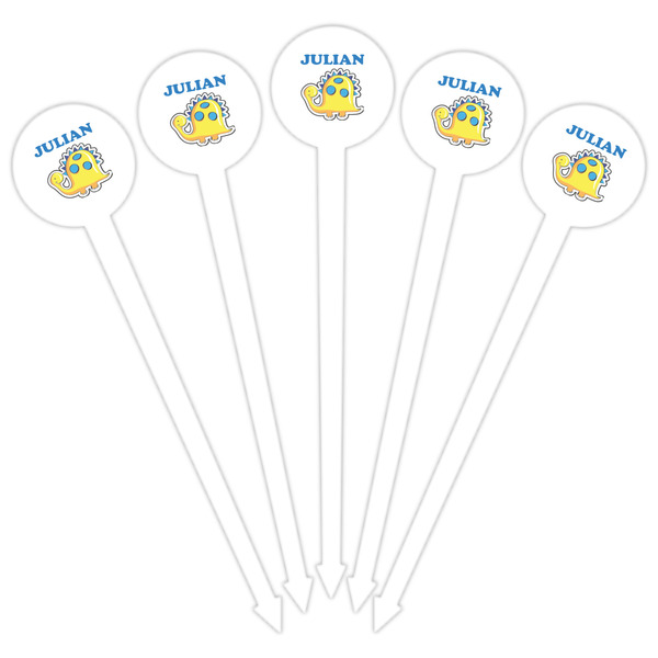 Dinosaur Print White Plastic 6" Food Pick - Round - Fan View