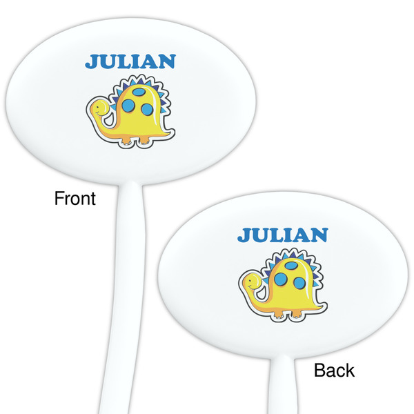 Dinosaur Print White Plastic 7" Stir Stick - Double Sided - Oval - Front & Back