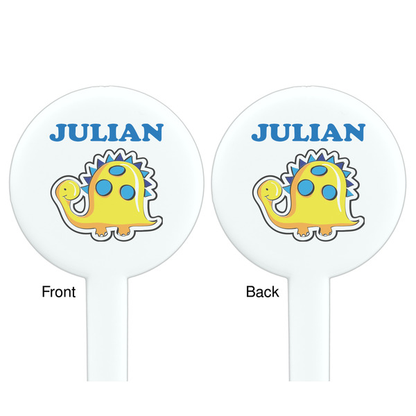 Dinosaur Print White Plastic 7" Stir Stick - Double Sided - Round - Front & Back