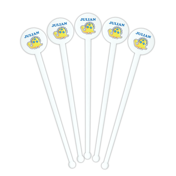 Dinosaur Print White Plastic 7" Stir Stick - Round - Fan View
