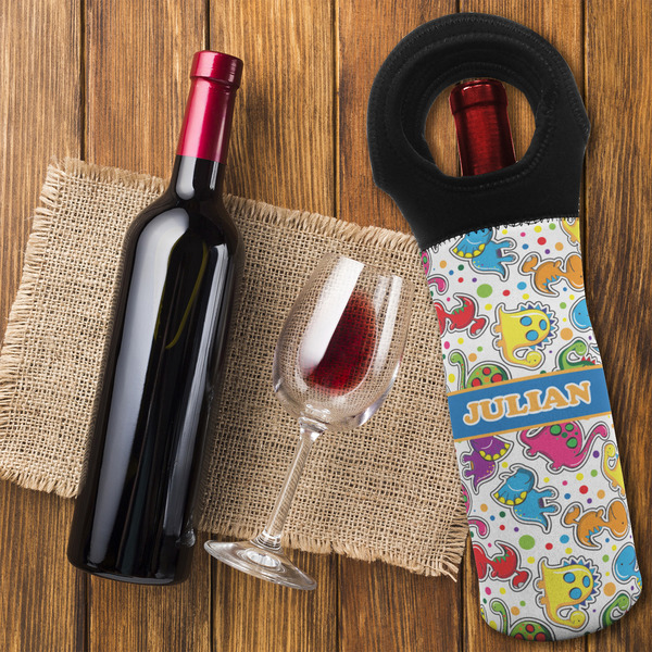 Dinosaur Print Wine Tote Bag - FLATLAY