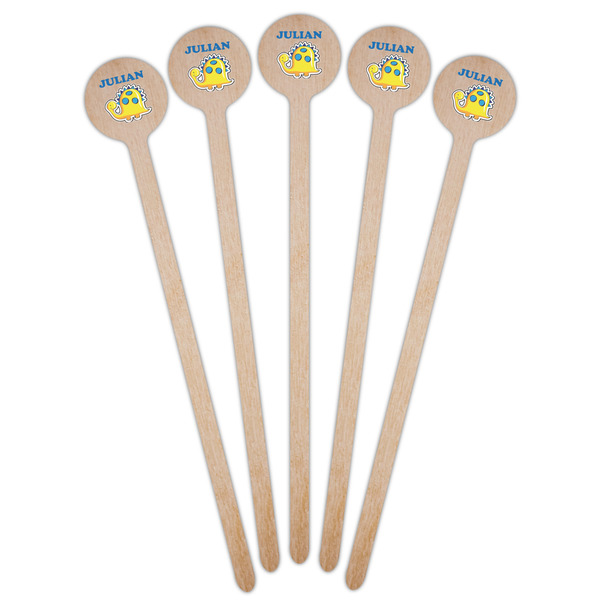 Dinosaur Print Wooden 7.5" Stir Stick - Round - Fan View