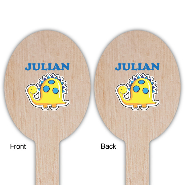 Dinosaur Print Wooden Food Pick - Oval - Double Sided - Front & Back