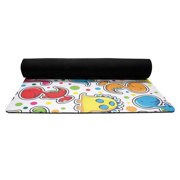 Dinosaur Print Yoga Mat Rolled up Black Rubber Backing