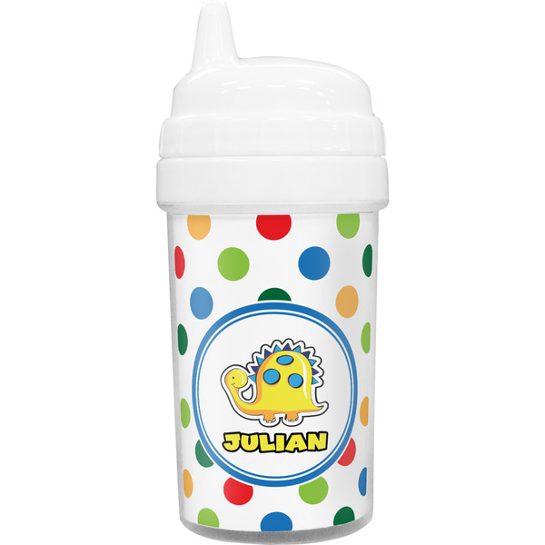 Custom Dots & Dinosaur Toddler Sippy Cup (Personalized)