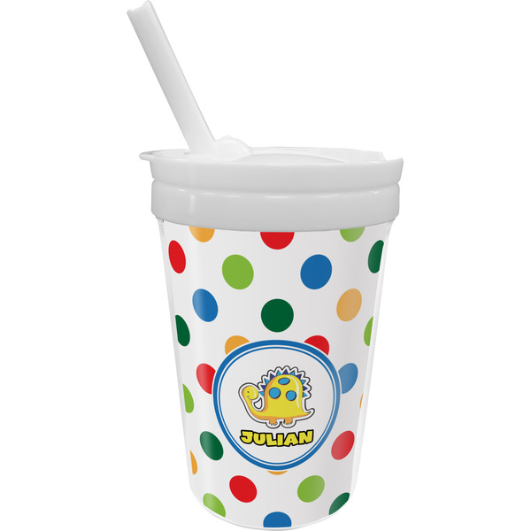 Custom Dots & Dinosaur Sippy Cup with Straw (Personalized)