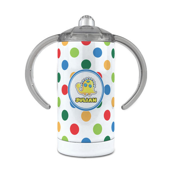 Custom Dots & Dinosaur 12 oz Stainless Steel Sippy Cup (Personalized)