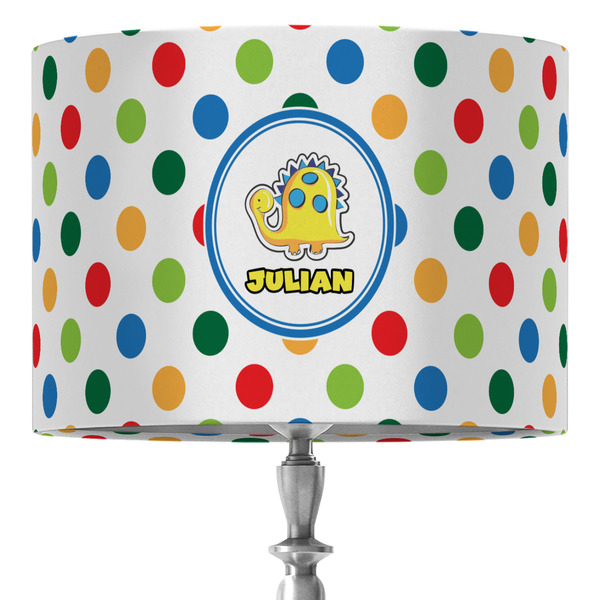 Custom Dots & Dinosaur 16" Drum Lamp Shade - Fabric (Personalized)