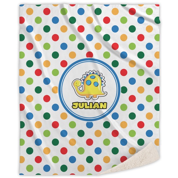 Custom Dots & Dinosaur Sherpa Throw Blanket (Personalized)
