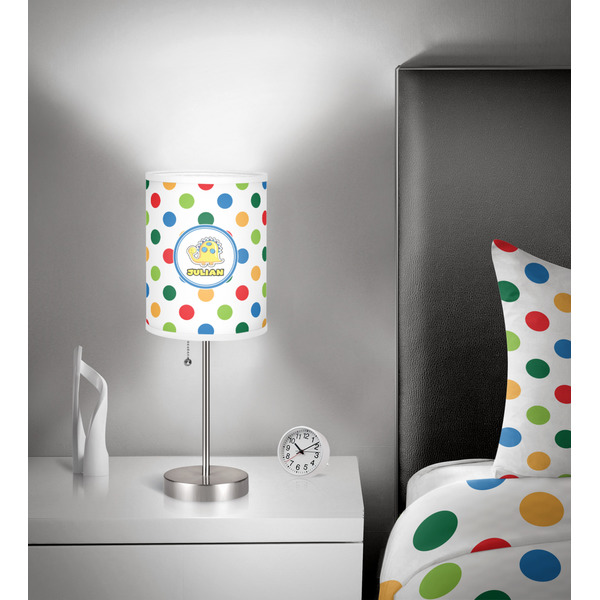 Dots & Dinosaur 7 inch drum lamp shade - in room