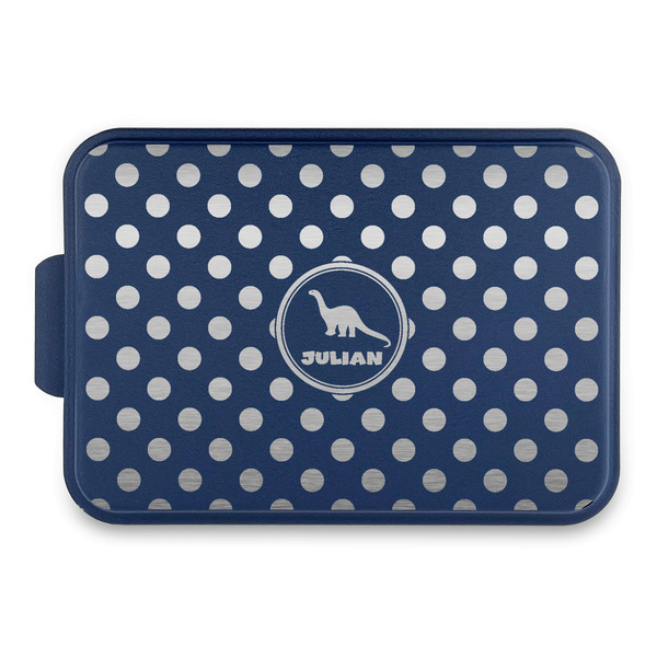 Custom Dots & Dinosaur Aluminum Baking Pan with Navy Lid (Personalized)