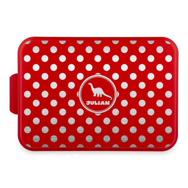 Custom Dots & Dinosaur Aluminum Baking Pan with Red Lid (Personalized)