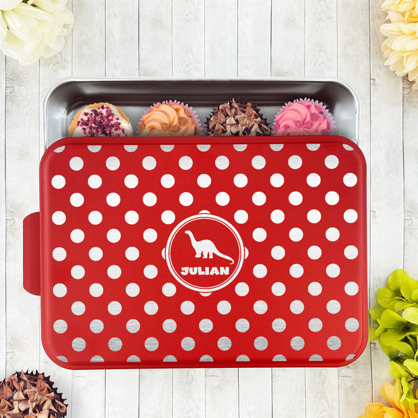 Dots & Dinosaur Aluminum Baking Pan - Red Lid - LIFESTYLE