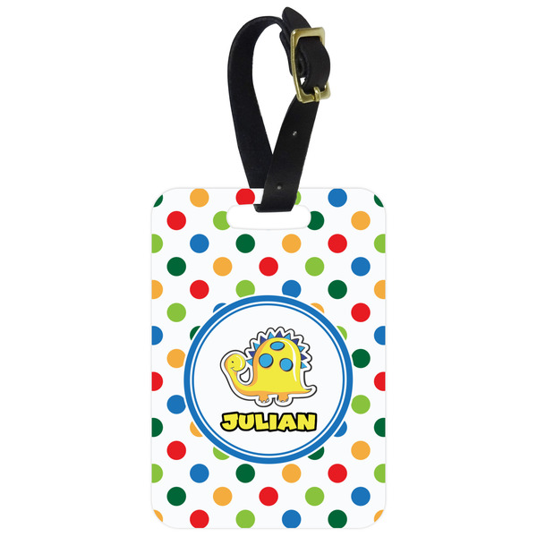 Custom Dots & Dinosaur Metal Luggage Tag w/ Name or Text