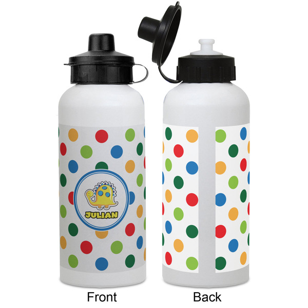 Dots & Dinosaur Aluminum Water Bottle - White APPROVAL