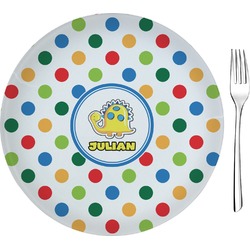 Dots & Dinosaur 8" Glass Appetizer / Dessert Plates - Single or Set (Personalized)