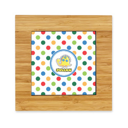 Dots & Dinosaur Bamboo Trivet with Ceramic Tile Insert (Personalized)