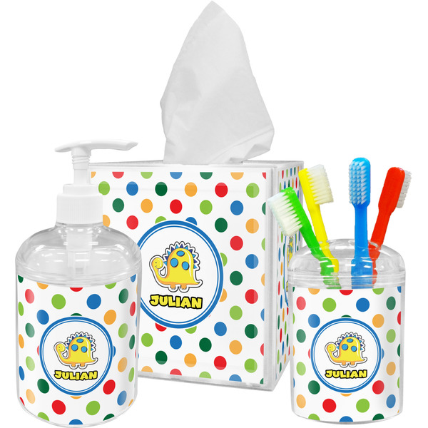 Custom Dots & Dinosaur Acrylic Bathroom Accessories Set w/ Name or Text