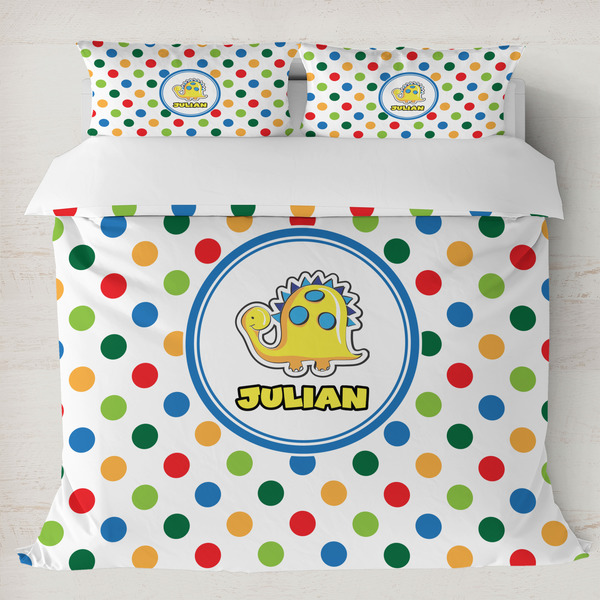 Custom Dots & Dinosaur Duvet Cover Set - King (Personalized)