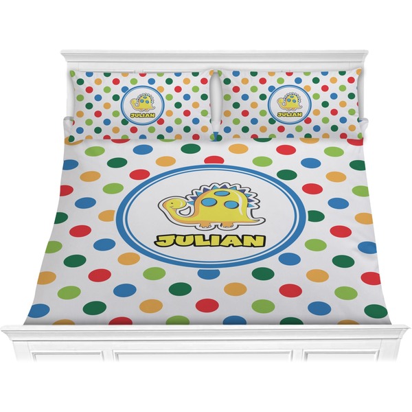 Custom Dots & Dinosaur Comforter Set - King (Personalized)