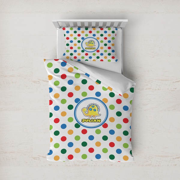 Custom Dots & Dinosaur Duvet Cover Set - Twin (Personalized)