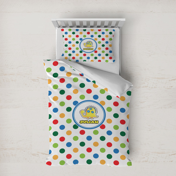 Custom Dots & Dinosaur Duvet Cover Set - Twin XL (Personalized)