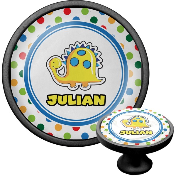 Custom Dots & Dinosaur Cabinet Knob (Black) (Personalized)