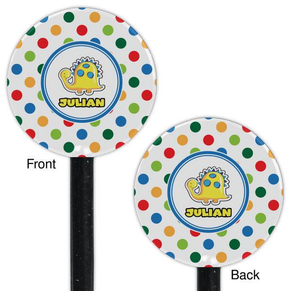 Dots & Dinosaur Black Plastic 5.5" Stir Stick - Double Sided - Round - Front & Back