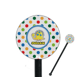 Dots & Dinosaur 5.5" Round Plastic Stir Sticks - Black - Single Sided (Personalized)