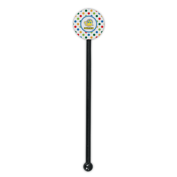 Dots & Dinosaur Black Plastic 5.5" Stir Stick - Round - Single Stick