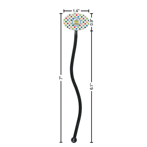 Dots & Dinosaur Black Plastic 7" Stir Stick - Oval - Dimensions
