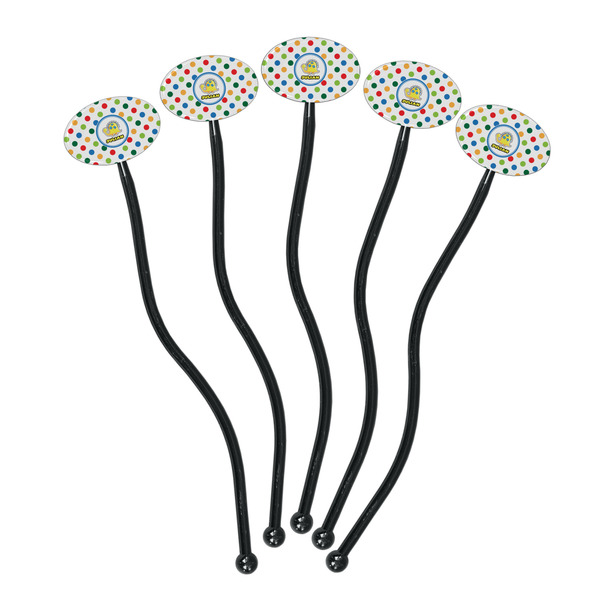 Dots & Dinosaur Black Plastic 7" Stir Stick - Oval - Fan