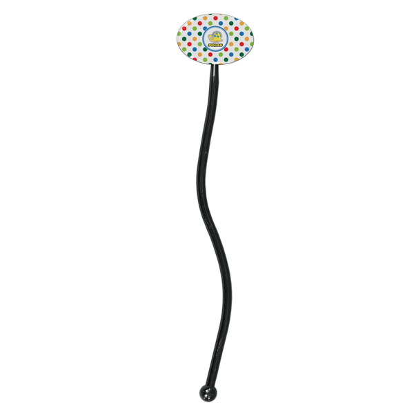 Dots & Dinosaur Black Plastic 7" Stir Stick - Oval - Single Stick