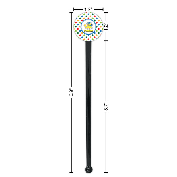 Dots & Dinosaur Black Plastic 7" Stir Stick - Round - Dimensions